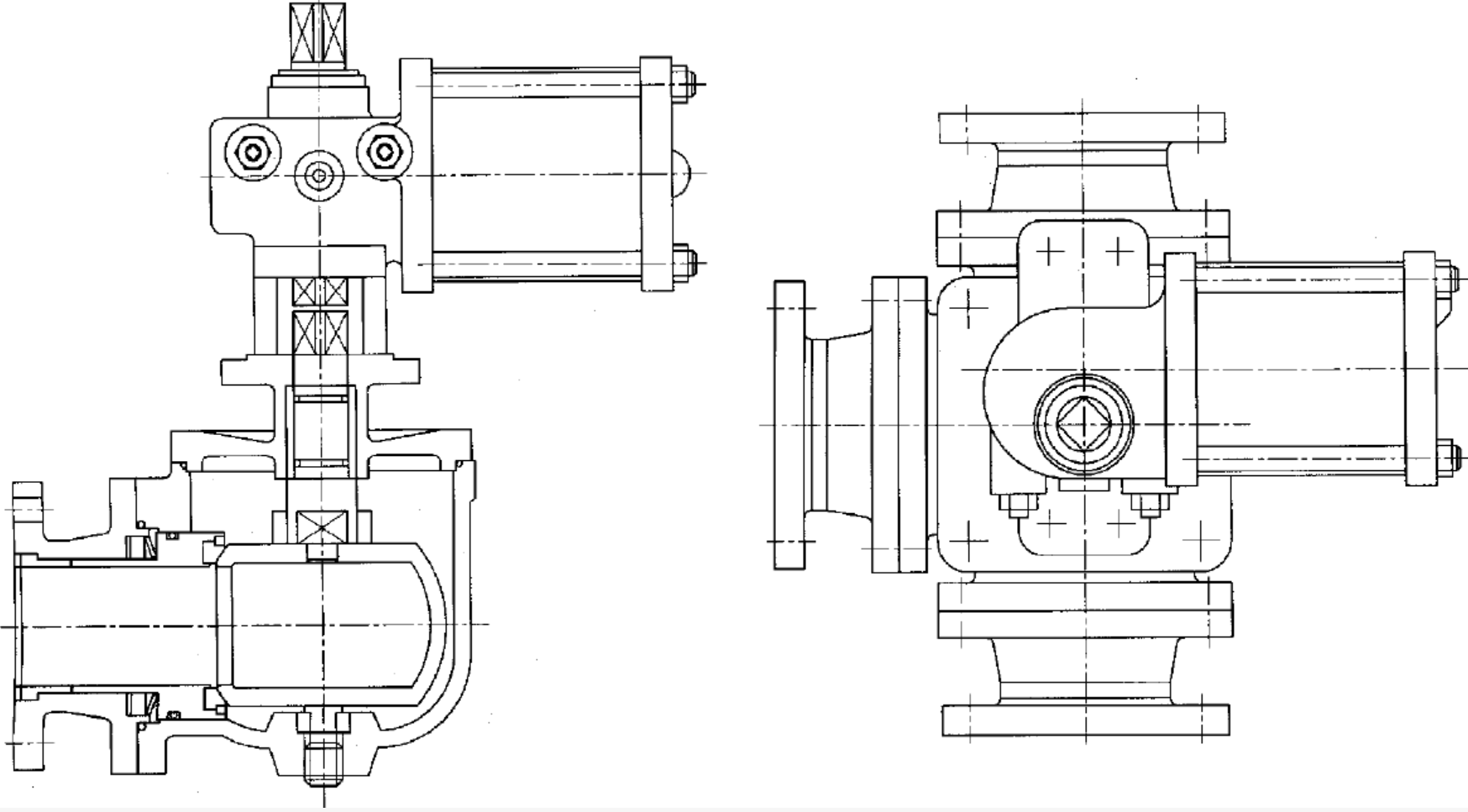 气动三通球阀结构图 气动三通球阀结构图
