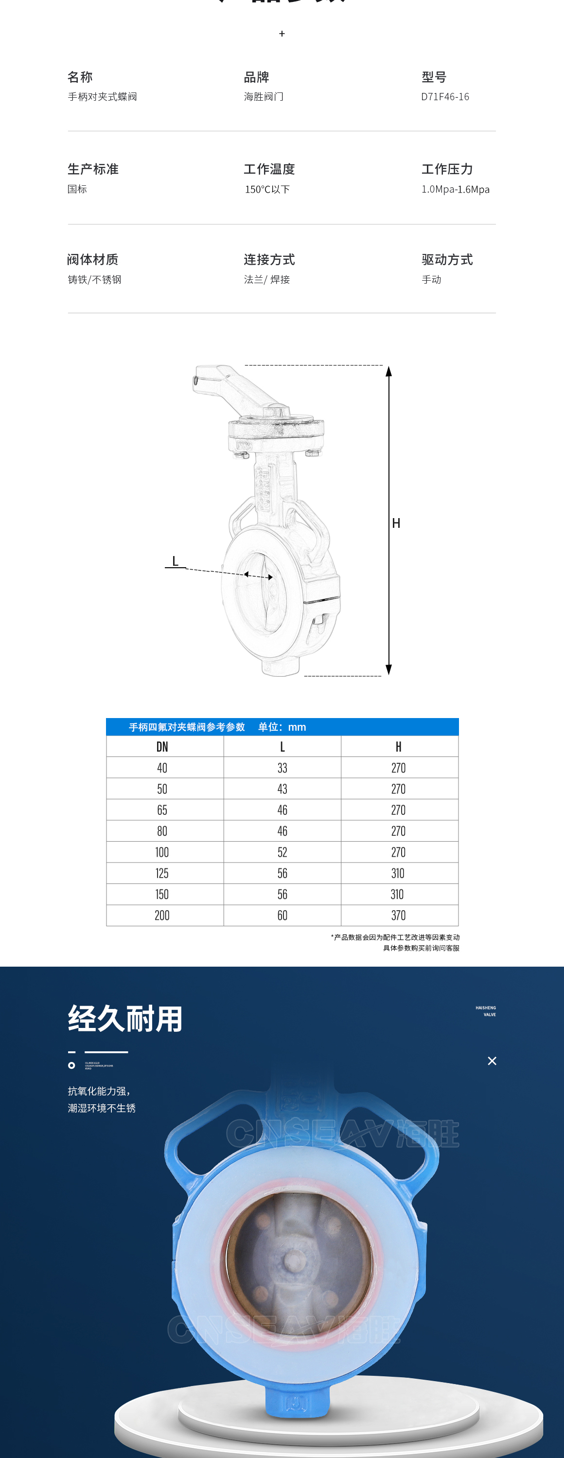 手动衬氟对夹式蝶阀D71F46产品参数 手动衬氟对夹式蝶阀D71F46产品参数