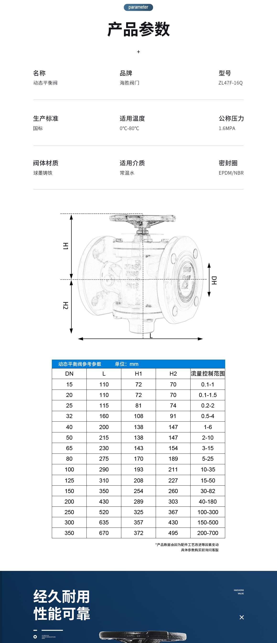 动态平衡阀ZL47F产品参数 动态平衡阀ZL47F产品参数