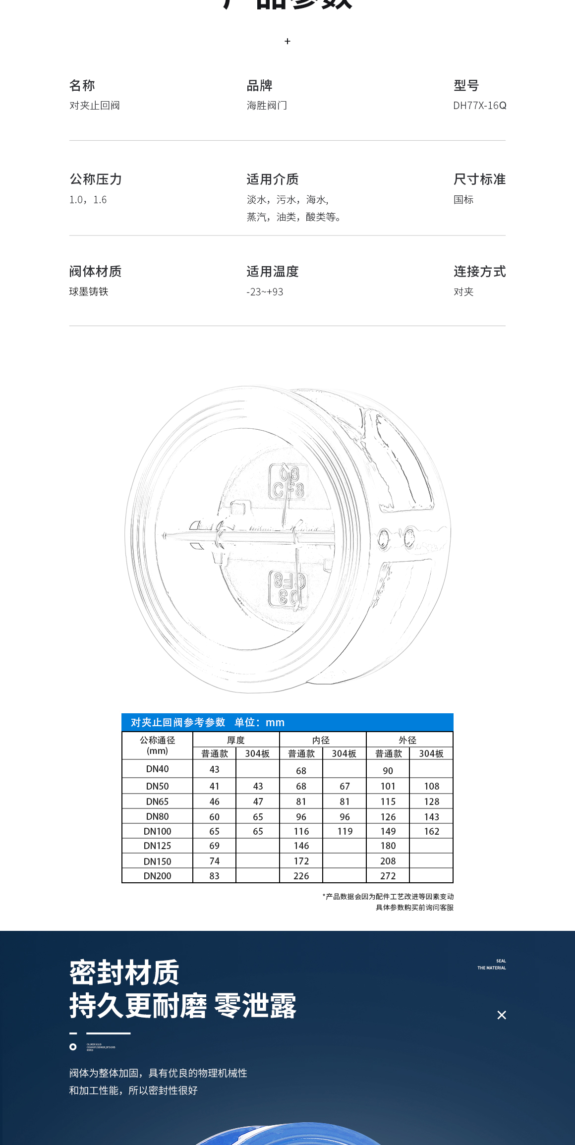 蝶式对夹式止回阀DH77X参数规格 蝶式对夹式止回阀DH77X参数规格